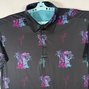Retro Rifle Polo Shirt Mens XL Black Gator Flamingo Tactical Golf Performance